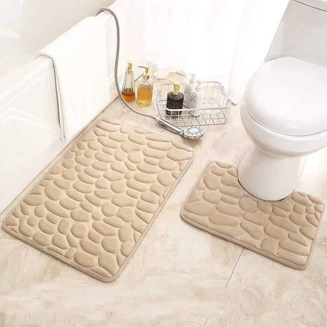 U-förmiger WC-Vorleger, Badezimmermatten-Set bestehend aus zwei Badteppichen aus Kieselstein-Memory-Schaum – weiche, rutschfeste, super saugfähige Matte