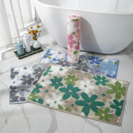 Chenille Bath Rugs Flower Pattern Bathroom Floor Mats, Machine Washable Non-Slip Bath Mat, Super Absorbent and Stain Resistant Floor Mats