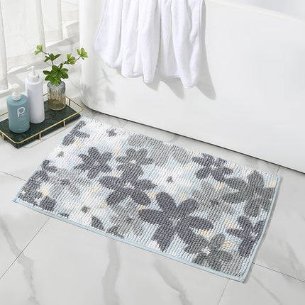 Chenille Bath Rugs Flower Pattern Bathroom Floor Mats, Machine Washable Non-Slip Bath Mat, Super Absorbent and Stain Resistant Floor Mats