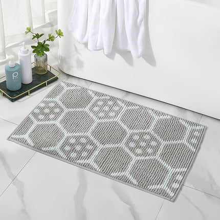 Chenille Bath Rugs Flower Pattern Bathroom Floor Mats, Machine Washable Non-Slip Bath Mat, Super Absorbent and Stain Resistant Floor Mats