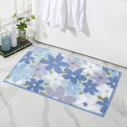Chenille Bath Rugs Flower Pattern Bathroom Floor Mats, Machine Washable Non-Slip Bath Mat, Super Absorbent and Stain Resistant Floor Mats