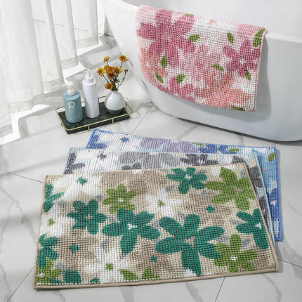 Chenille Bath Rugs Flower Pattern Bathroom Floor Mats, Machine Washable Non-Slip Bath Mat, Super Absorbent and Stain Resistant Floor Mats
