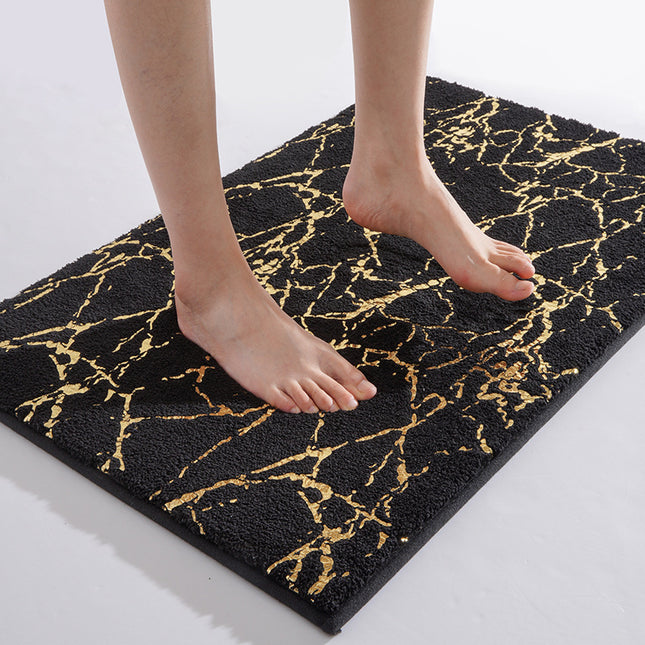 Fine Velvet Sheep Absorbent Bath Mats, Marble Stamping Flow Pattern Bathroom Rugs, Soft Non-Slip Bath Rug Mat