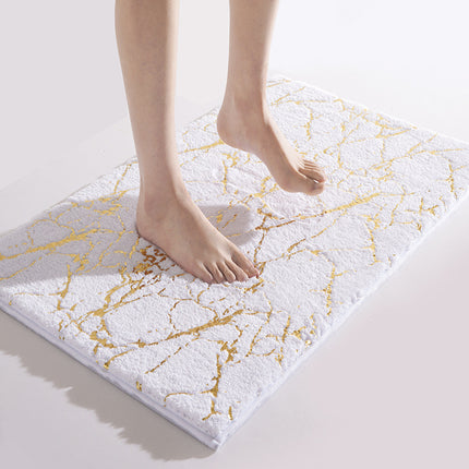 Tapis de bain absorbant en velours fin, tapis de salle de bain à motif de flux d'estampage en marbre, tapis de bain doux et antidérapant