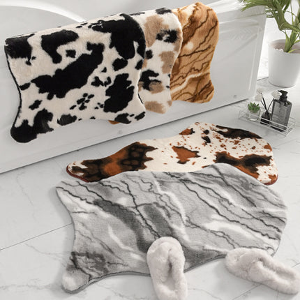 Faux Rabbit Fur Irregular Bath Mat Coffee Table Rug, Super Soft Bathroom Mats and Comfortable Non-Slip Floor Mat Rugs
