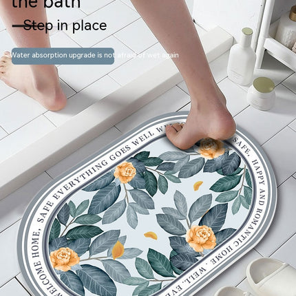 Diatomaceous earth bath mat, super-absorbent oval quick-drying bath rugs non-slip diatomaceous earth bathroom mats