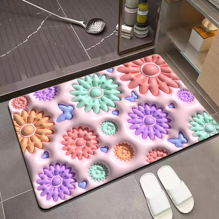 Soft Floral Diatomite 3D Retractable Bathroom Mat Rug -Comfortable, soft, stylish, absorbent and quick-drying Bath mats