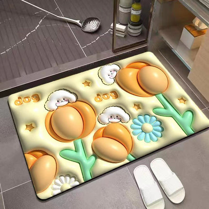 Soft Floral Diatomite 3D Retractable Bathroom Mat Rug -Comfortable, soft, stylish, absorbent and quick-drying Bath mats