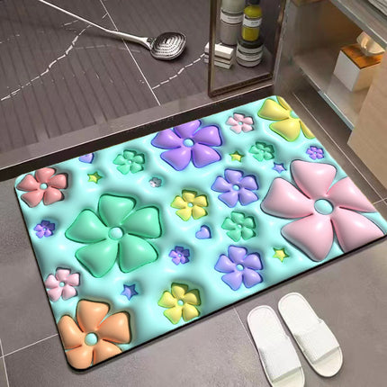 Soft Floral Diatomite 3D Retractable Bathroom Mat Rug -Comfortable, soft, stylish, absorbent and quick-drying Bath mats