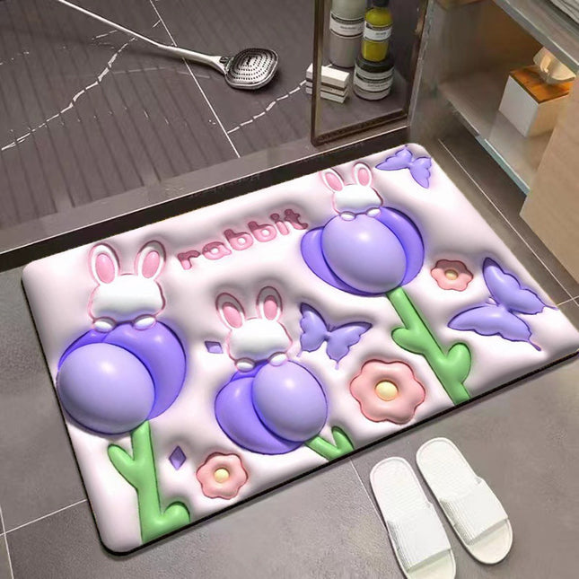 Weicher, einziehbarer 3D-Badezimmerteppich aus Kieselgur mit Blumenmuster – bequeme, weiche, stilvolle, saugfähige und schnell trocknende Badematten