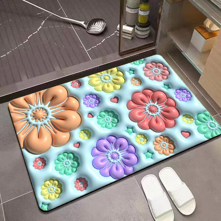 Soft Floral Diatomite 3D Retractable Bathroom Mat Rug -Comfortable, soft, stylish, absorbent and quick-drying Bath mats