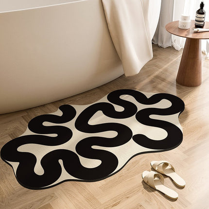 Tapis de bain en pierre, terre de diatomées à séchage rapide, antidérapant, super absorbant, ligne texturée noire et blanche