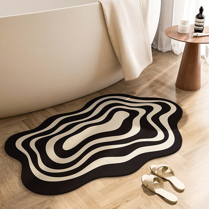 Tapis de bain en pierre, terre de diatomées à séchage rapide, antidérapant, super absorbant, ligne texturée noire et blanche