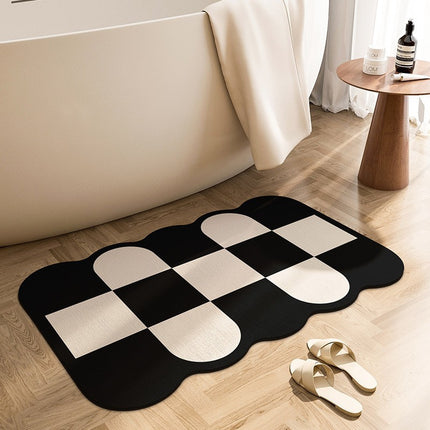 Tapis de bain en pierre, terre de diatomées à séchage rapide, antidérapant, super absorbant, ligne texturée noire et blanche