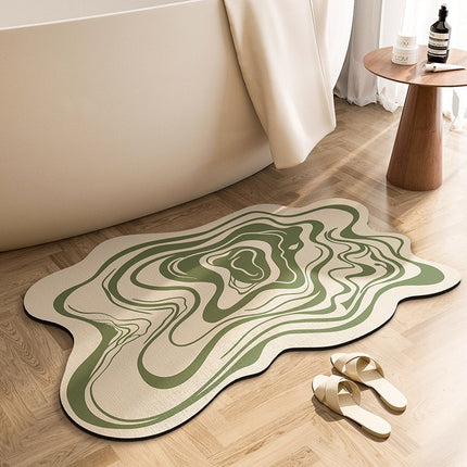 Tapis de bain en pierre, terre de diatomées à séchage rapide, antidérapant, super absorbant, ligne texturée noire et blanche