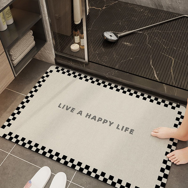 Diatomaceous earth bath mat, non-slip bathroom rug floor mats, small square grid cool thin washable quick dry bath mats