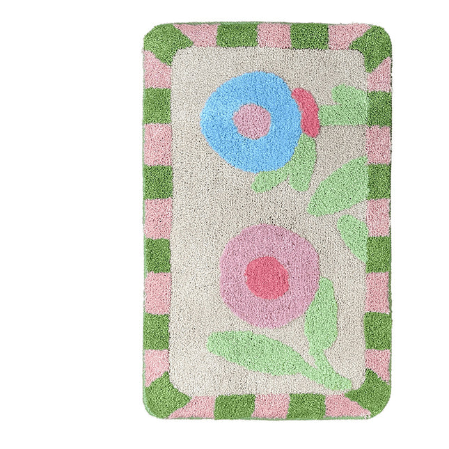 Bathroom Rugs Non-Slip Bath Mats Cute Flower Bathroom Rug Soft Absorbent Plush Bath Mat Machine Washable Bathtub Shower Rug