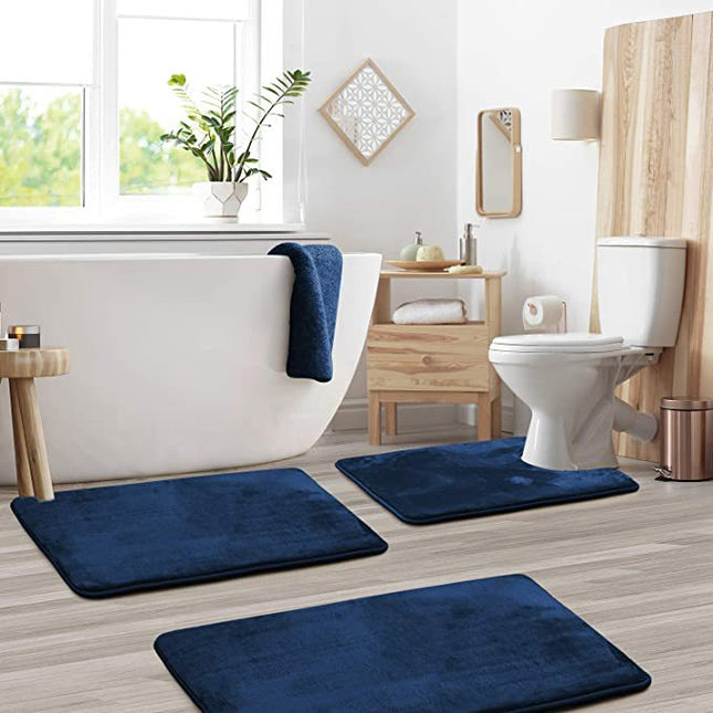 Bathroom Mat Set, Bathroom Non-Slip Absorbent Mat 3 Piece Set, Floor Mat and U Contour Mat and Toilet Cover Set for Bathroom