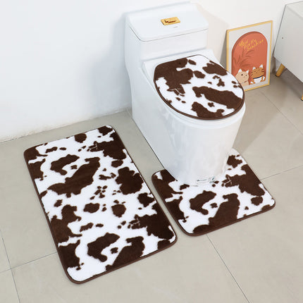 Ensemble de 3 tapis de salle de bain à imprimé vache – Ultra doux et antidérapant en peluche imitation lapin, ensemble de 3 pièces (tapis de toilette à profil en U, tapis et housse de toilette)