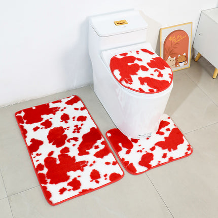 Ensemble de 3 tapis de salle de bain à imprimé vache – Ultra doux et antidérapant en peluche imitation lapin, ensemble de 3 pièces (tapis de toilette à profil en U, tapis et housse de toilette)
