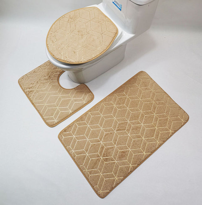 Bath Rug Set of 3, Bathroom Bath Mat Non-Slip Bath Rug, Toilet Cover Cover Floor Mat, Bathtub Side Absorbent Rugs