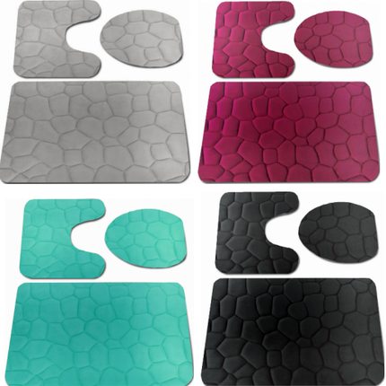 Tapis de bain lot de 3 en mousse à mémoire de forme galets tapis de douche de salle de bain tapis de bain à fond antidérapant doux pour tapis de bain douche