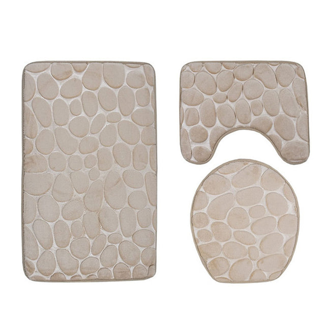 3 Piece Non-Slip Bath Mat Set Ultra Soft Foot Mat and Bath Rug Memory Foam Pebble Shower Mat Quick Dry Bathroom Mats Rugs