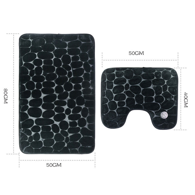 Pebble Flannel Bath Mat Set Non-Slip Foot Mat Set Super Absorbent Bathroom Rugs Toilet Mat Set (2 Piece Set)