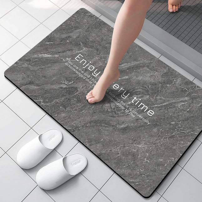 Super Absorbent Bath Rug Mat, Marble Gray Diatomaceous Earth Thin Rubber Bath Mats for Under Door Bathroom Floors