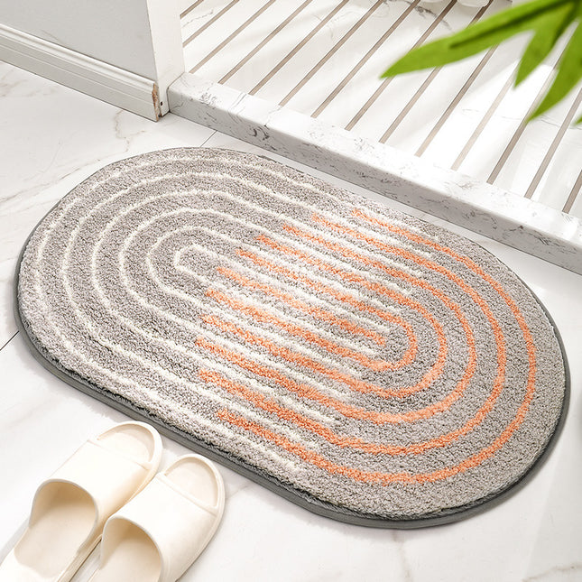 Bathroom mats washable bath rug non-slip striped bathroom absorbent mat, household oval entrance door mat
