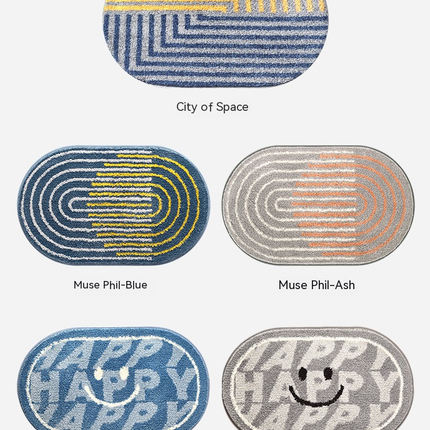 Bathroom mats washable bath rug non-slip striped bathroom absorbent mat, household oval entrance door mat