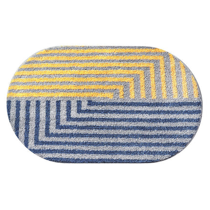 Bathroom mats washable bath rug non-slip striped bathroom absorbent mat, household oval entrance door mat