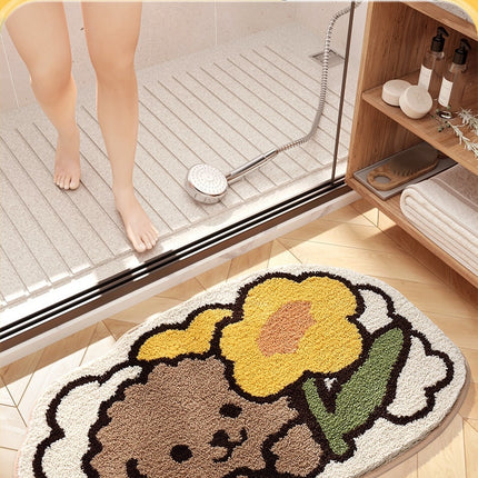 Animal Bathroom Rug, Cute Bath Mat, Plush Microfiber Soft Shower Rug, Non-Slip Bath Rugs, Absorbent Thickened Shaggy Floor Mat