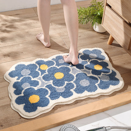 Tapis de salle de bain à fleurs antidérapant, tapis de salle de bain en microfibre douce, tapis de sol super absorbant pour salon et douche