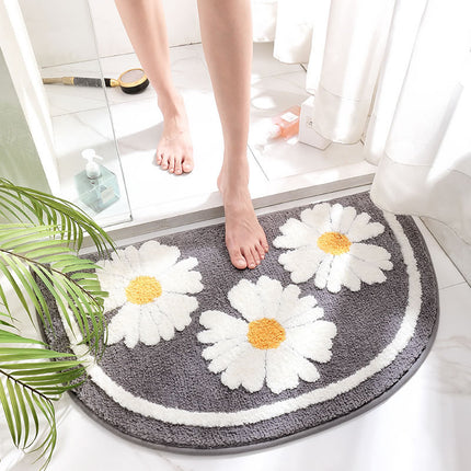 Tapis de salle de bain en forme de marguerite, doux, moelleux, absorbant, antidérapant, joli tapis à fleurs de marguerite, tapis de salle de bain, décoration d'intérieur, demi-rond