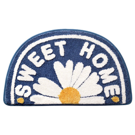 Tapis de salle de bain en forme de marguerite, doux, moelleux, absorbant, antidérapant, joli tapis à fleurs de marguerite, tapis de salle de bain, décoration d'intérieur, demi-rond