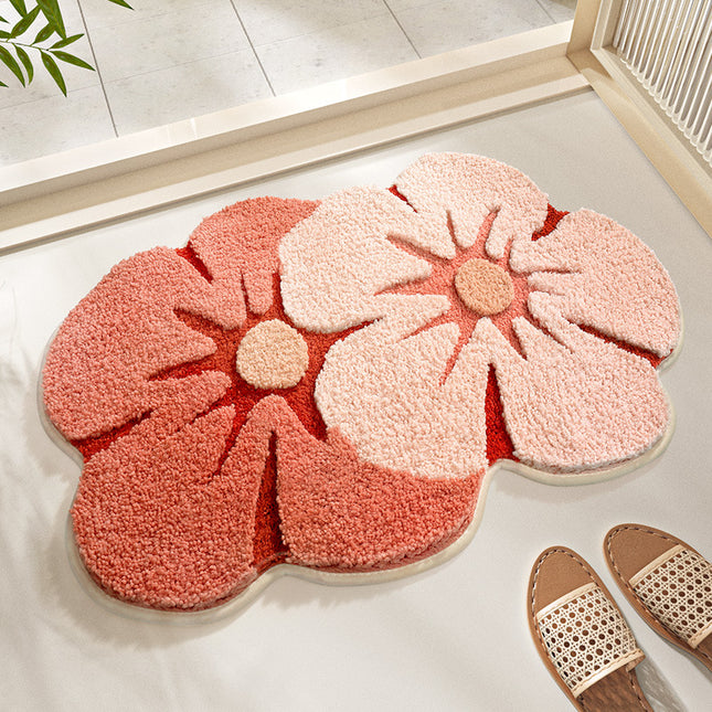 Microfiber Floral Bath Rug - Non-Slip Absorbent Bathroom Rugs - Soft Bathroom Floor Mats - Kitchen Lounge Living Room Rugs
