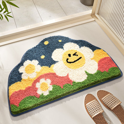 Microfiber Floral Bath Rug - Non-Slip Absorbent Bathroom Rugs - Soft Bathroom Floor Mats - Kitchen Lounge Living Room Rugs