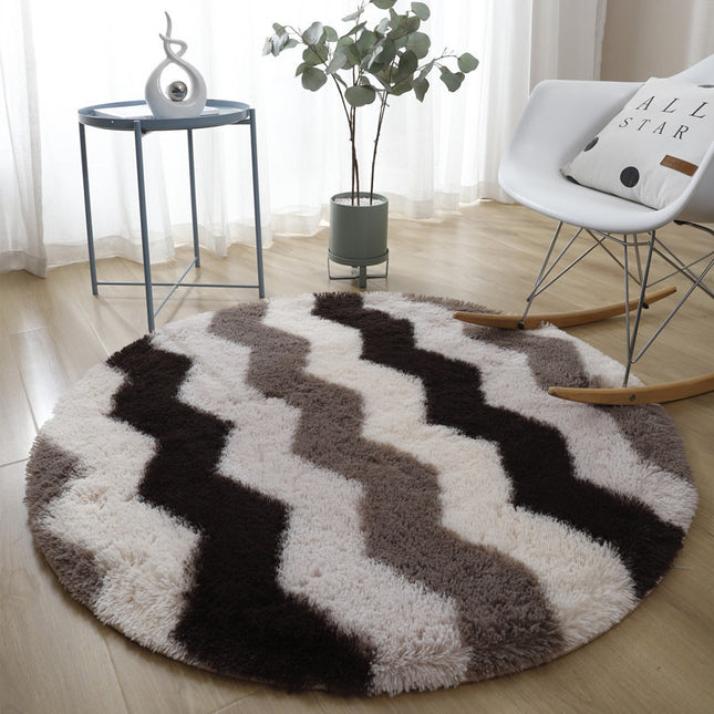 Round Striped Carpet Fluffy Bedroom Carpet Shaggy Bedroom Bedside Home Rugs Soft Modern Shaggy Rugs for Home Decoration