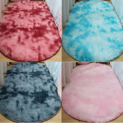 Ovale Plüschteppiche, superweiche, zottelige Teppiche, Batik-Zottelteppiche, Schlafzimmer, Wohnzimmer, Schlafsaal, Kinderzimmer, dekorative, zottelige Batik-Fußmatten