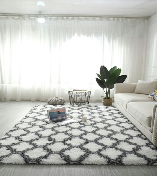 Flauschiger zotteliger Teppich für das Wohnzimmer, zotteliger, weicher, übergroßer Teppich, Schlafzimmer-Bodenteppich, modernes geometrisches Blumenmuster
