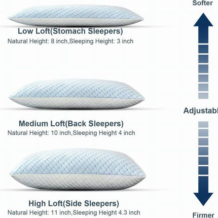 Shredded Memory Foam Pillows with Adjustable for Back Side Stomach Sleepers Queen Pillow