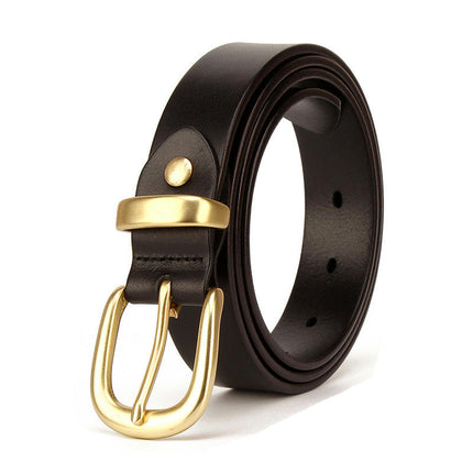 Women's Leather Belt with Gold Buckle, Casual Belts