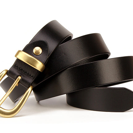 Women's Leather Belt with Gold Buckle, Casual Belts