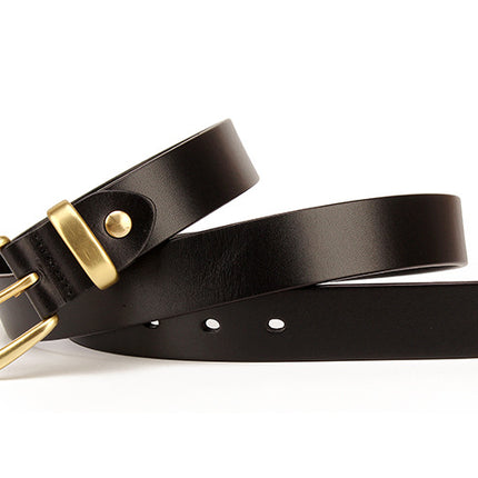 Women's Leather Belt with Gold Buckle, Casual Belts