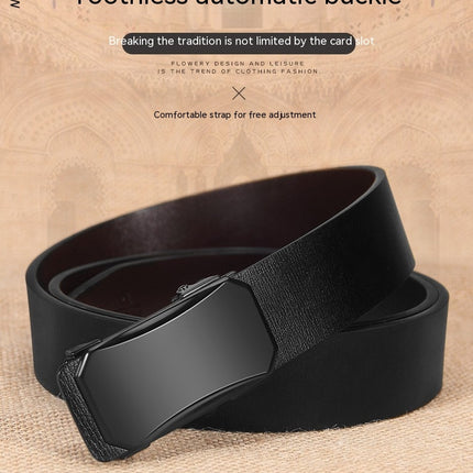 Ratchet Belt for Men, Genuine Leather Belt with Automatic Slide Buckle