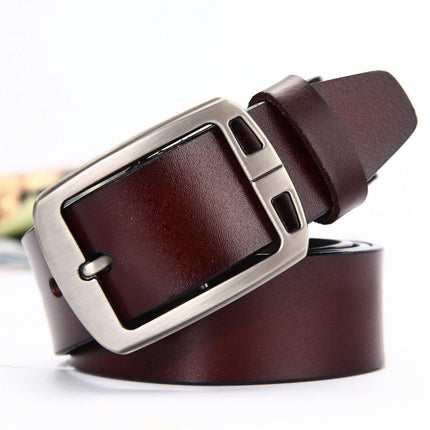Men’s Genuine Leather Dress Belt Casual Belt with Single Prong Buckle