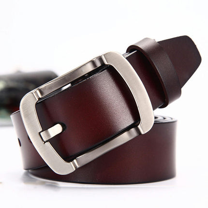 Men’s Genuine Leather Dress Belt Casual Belt with Single Prong Buckle