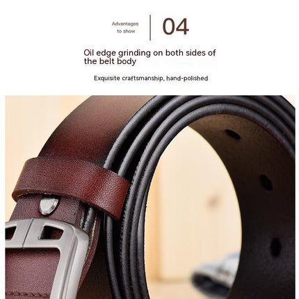 Men’s Genuine Leather Dress Belt Casual Belt with Single Prong Buckle