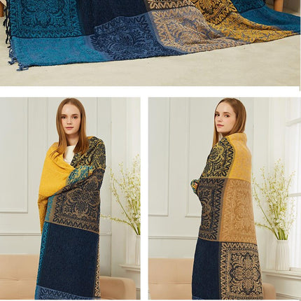 Woven blanket, chenille jacquard blanket, tapestry, outdoor knitted fringe blanket, soft and cozy, lightweight sofa decorative blanket, bed, sofa